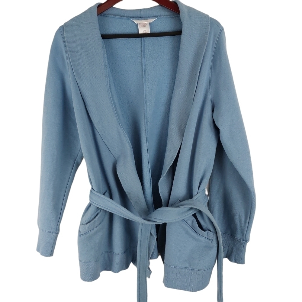 Gilligan & O’Malley Blue Belted Lounge Robe Cardigan Knit Fleece Pajama Sz S/M.‎